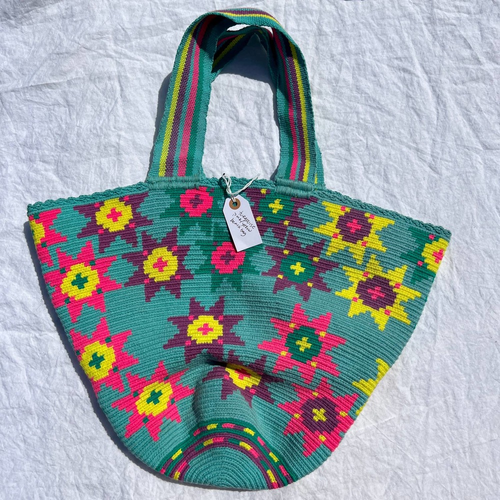 NEW Turquoise Star Flower Woven Beach Shoulder Bag - Picture 5 of 10